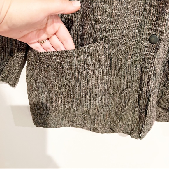 FLAX 100% Linen Brown Multicolor Woven Shawl Collar Snap Front Top/Jacket - Picture 6 of 10